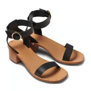 🖤🔹️BEEK🔹️made In Brazil Black Leather Ankle Strap Heeled Sandals